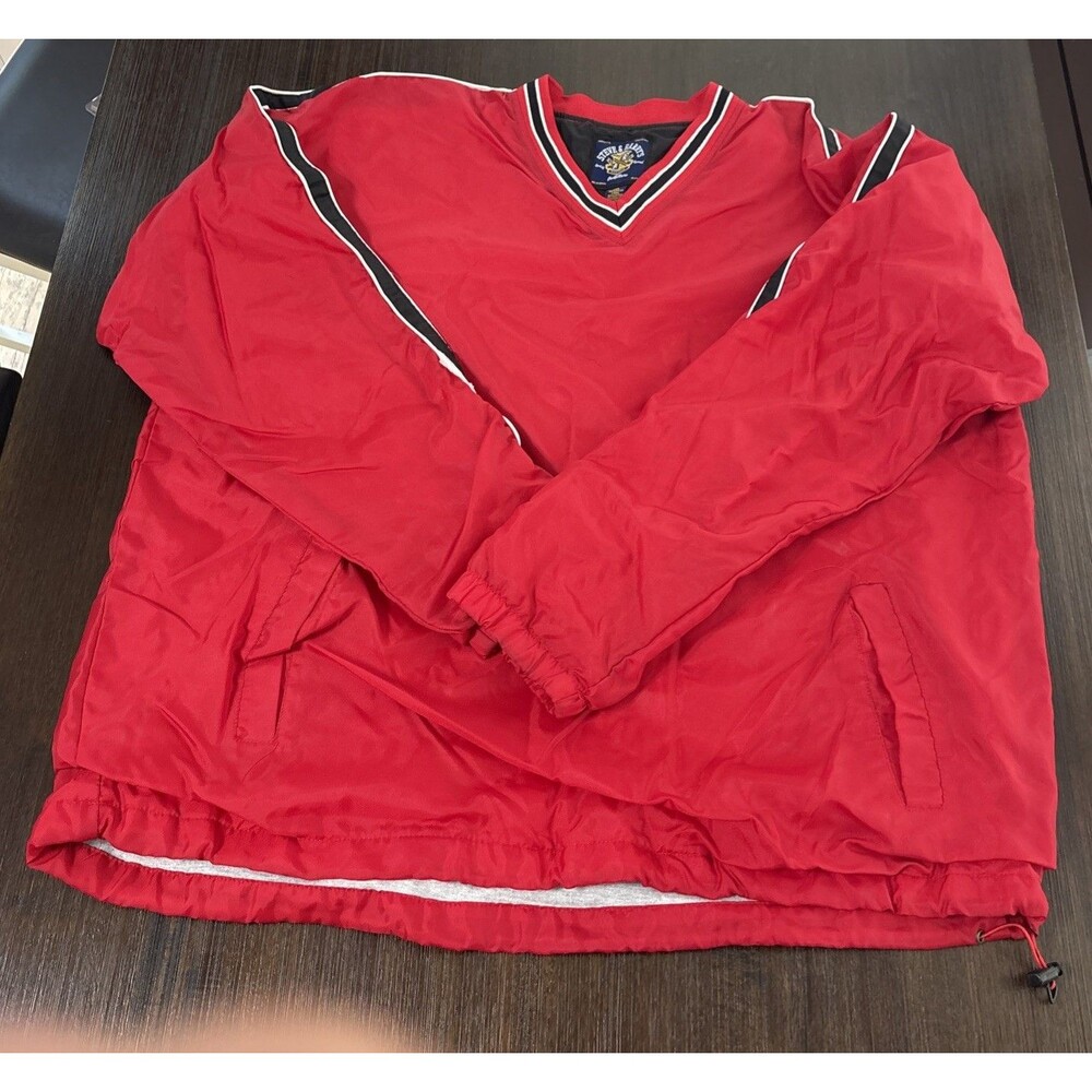 Steve & Barrys Jacket Men XL Red Windbreaker Athletic Nylon Blank Pullover V
